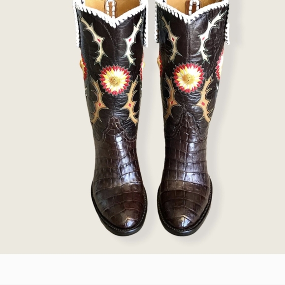 RARE Frye LIMITED EDITION Jennifer Estes Floral Crocodile Leather Cowboy Boot - Picture 3 of 9